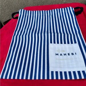 Blue and White Striped Drawstring Bag